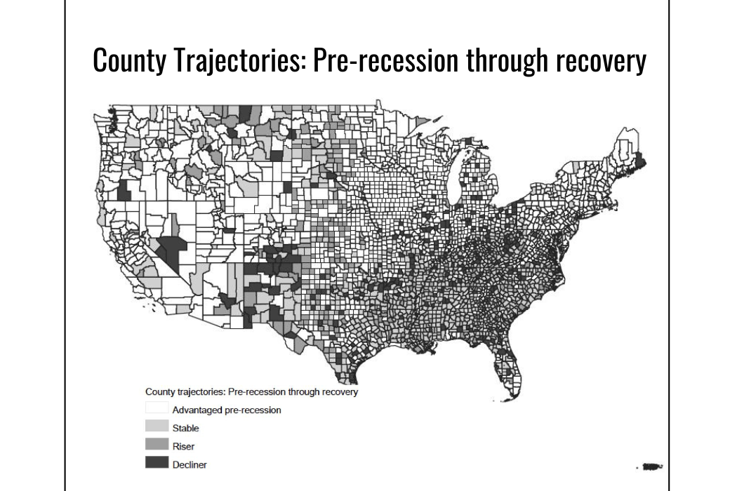 a map of the United States showing spatial clustering of disadvantaged communities